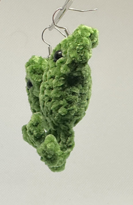 Crochet frog earrings