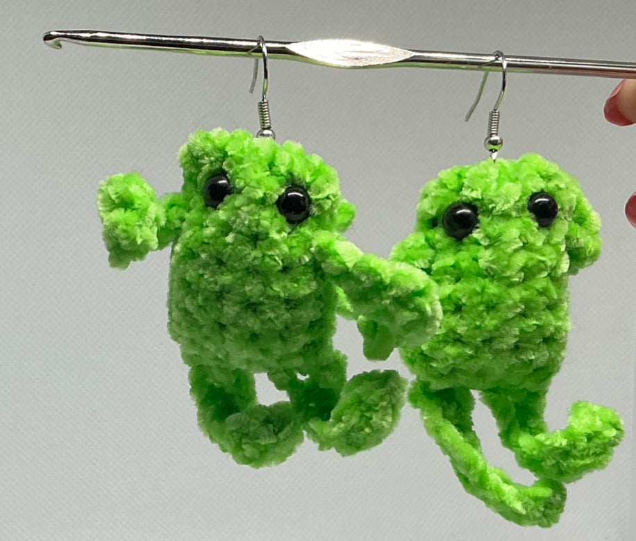 Crochet frog earrings