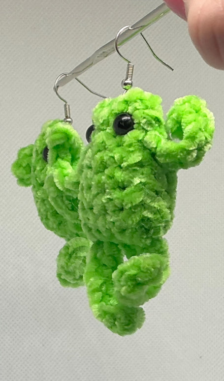 Crochet frog earrings